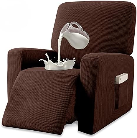 Granbest Premium Water Repellent Recliner Chair Cover High Stretch Jacquard Fabric Recliner Slipcover with Pockets (Recliner, Chocolate)