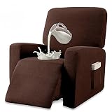 Granbest Premium Water Repellent Recliner Chair Cover High Stretch Jacquard Fabric Recliner Slipcover with Pockets (Recliner, Chocolate)