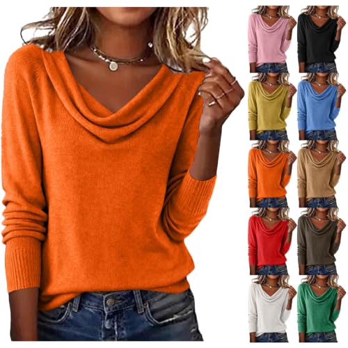 Women's Lightweight Cowl Neck Sweater Long Sleeve Fall Knit Top 2026 Orange - image 1