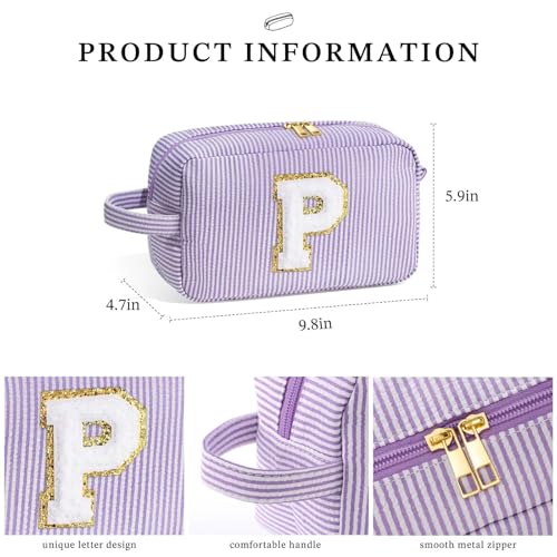 Image of YOOLIFE Initial Makeup Bag for Women - Monogram Cute Makeup Bag Cosmetic Case Toiletry Pouch for Women Her Best Friend Sister Teacher, Personalized Birthday Gifts for Women, Purple H