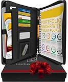 Zippered Leather Business Portfolio Padfolio - Professional Black PU Leather Portfolio Binder & Organizer Folder with 10.5 Inch Tablet Sleeve by Lautus Designs