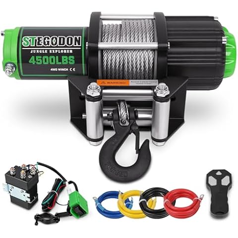STEGODON 4500 lb Winch 12V Waterproof Electric Winch,ATV/UTV Winch with Steel Cable Winch with Wireless Remote and Roller Fairlead Cover