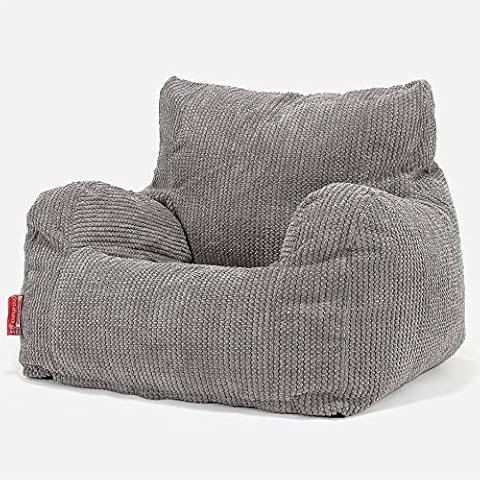 Lounge Pug Adult Bean Bag Armchair, Charcoal Grey, Plush Waffle Texture Pom Pom Fabric, Living Room Bean Bag Chair Cover