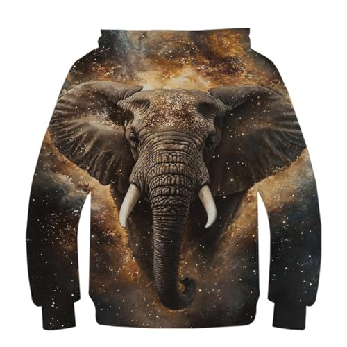Sweat à capuche ado imprimé 3D pull enfant motif éléphant galactique 11-13 ans