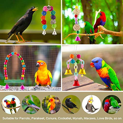 E-More Bird Papegaaienspeelgoed Set 12 stuks Vogelspeelgoed Papegaai Schommelspeelgoed Kauwspeelgoed Kleurrijke hangende… - Afbeelding 8
