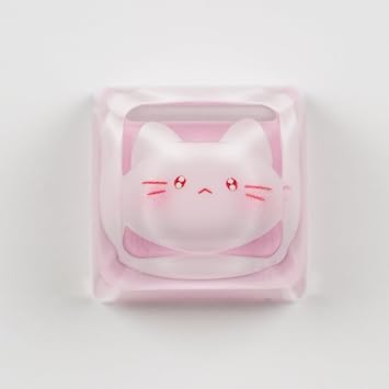 Artisan Keycaps, Pink Cat Design, 1U Resin Mechanical Keyboard Key, Shine Through Compatible Single 1U Replace Key for ESC Key Mechanical Keyboard