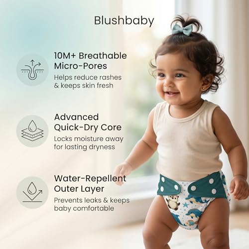 Image of Blushbaby Premium Reusable Cloth Diaper for Babies (3 Months - 3 Years) | 1 Washable Diaper with 1 Insert Pad | Adjustable, Leak-Proof, rash free & Absorbent | Freesize Diaper (5-18kg)