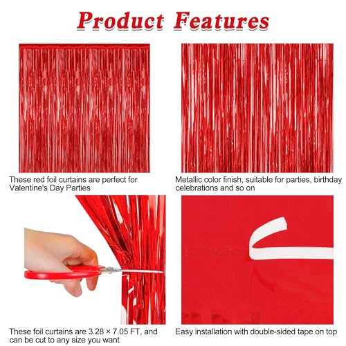 4 Pack Red Backdrop 3.28 FT x 7.05 FT Cortina Festiva miniatura 4
