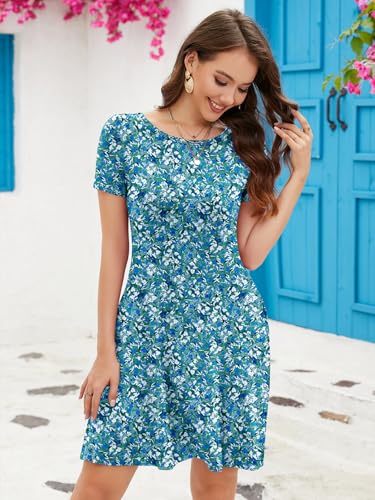 Image of KORSIS Summer Dresses for Women Casual T Shirt Dresses Short Sleeve Swing Flowy Ladies Beach Vacation Sundress with Pockets