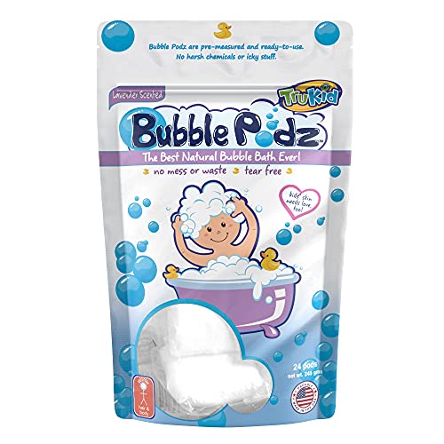 TruKid Bubble Podz for Baby, Refreshing Bubble Bath for Dry, Sensitive & Soft Skin, pH Balanced for Eye Sensitivity, Enriched with Lavender Flower, Lavender Scent, All Natural Ingredients (24 Podz)