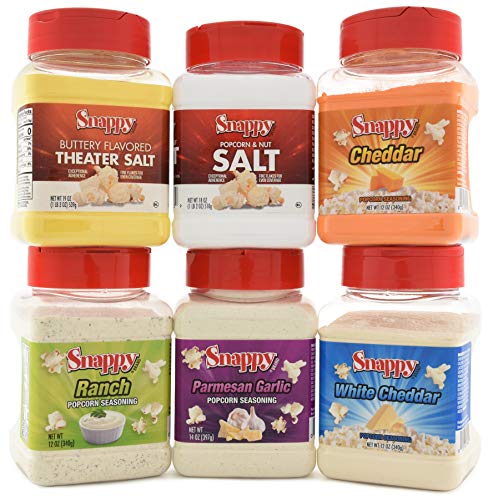 Snappy Popcorn Seasoning and Popcorn Salt Variety Pack, Theater Salt, Popcorn Salt, Ranch, Parmesan Garlic, White Cheddar, Cheddar Cheese