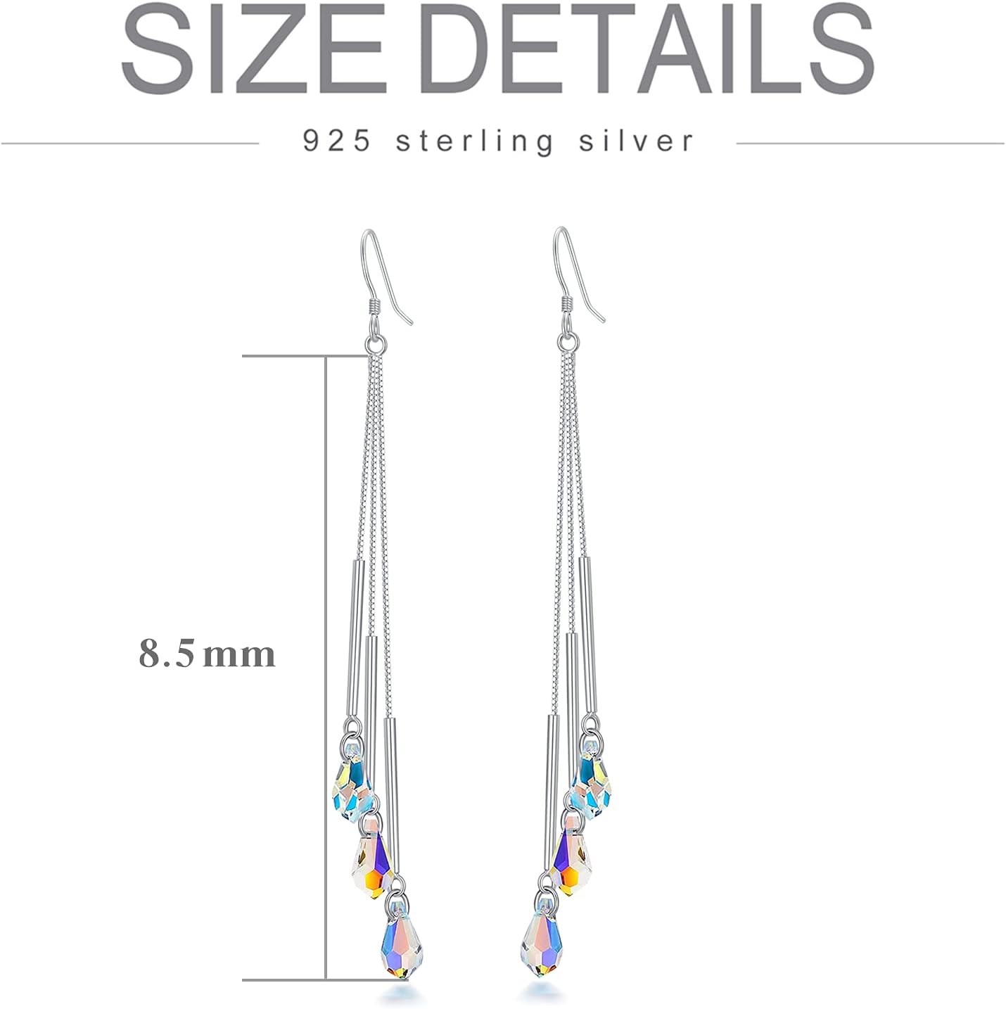 AOBOCO 925 Sterling Silver Teardrop Drop Dangle Earrings with Aurora Borealis Austrian Crystals