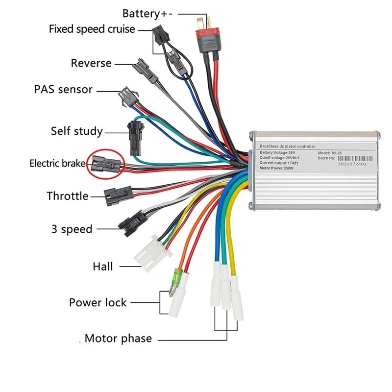 Centralina Monopattino Elettrico Scooter motorizzato con Controller 24V 36V 48V 350W Brushless Motor Controller(48V350W Brake Type 2)