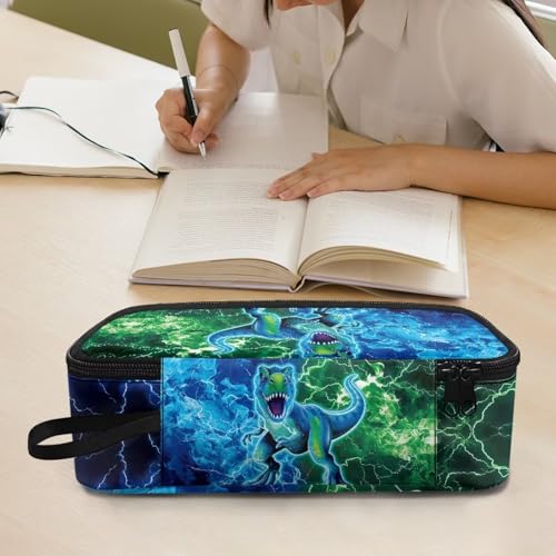 Image of Cool Dinosaur Pencil Case for Boys 6-8 Large Capacity Pencil Pouch for Kids Portable Lightweight Pen Box with Strap for School, Lightning Print