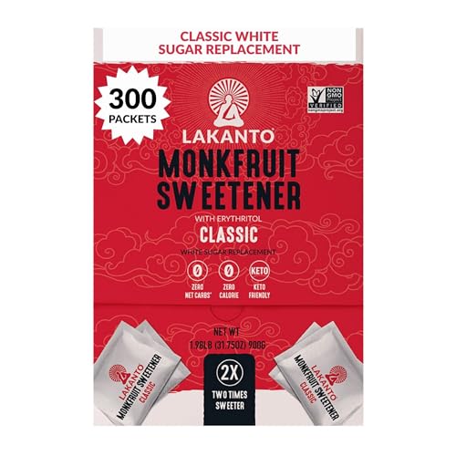 Lakanto Classic Monk Fruit Sweetener with Erythritol Packets - 2X Sweetness White Sugar Replacement, Perfect for Coffee, Tea, Lemonade, Sweeten On the Go, Travel - Classic (3g - 300 Count)