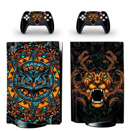 PS5 Disc Skin Wrap Vinyl Sticker Decal Lion Owl Mosaic - For Playstation 5 Console and 2 Controllers Cover