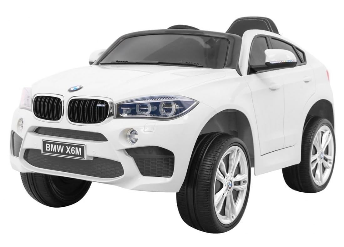 BMW X6M 12V Auto Elettrica per Bambini con Telecomando Parentale – Macchina Elettrica con Sedile in Pelle, Ruote in Gomma EVA, Luci LED, Porte Apribili, MP3 USB, Soft Start, Carico 30 kg Bianco