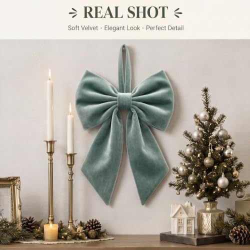 Janinka Sage Green Christmas Tree Topper Bow 22" Big, Velvet by Janinka - Used condition - Image 2