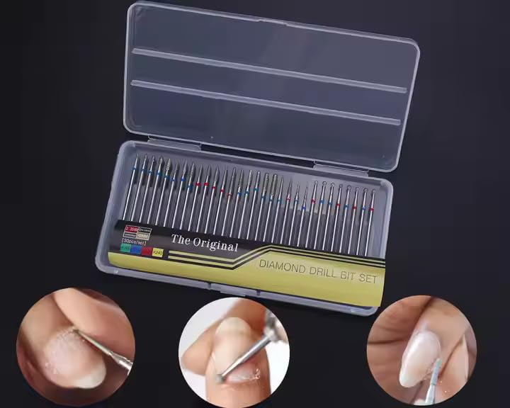 30Pcs Diamond Nail Drill Bits Set, KALATIKA 3/32 Inch Russian Manicure Cuticle Bit for Nail Drill, For Professional Salon Home Use, Manicure Pedicure Tools for Professionals 1