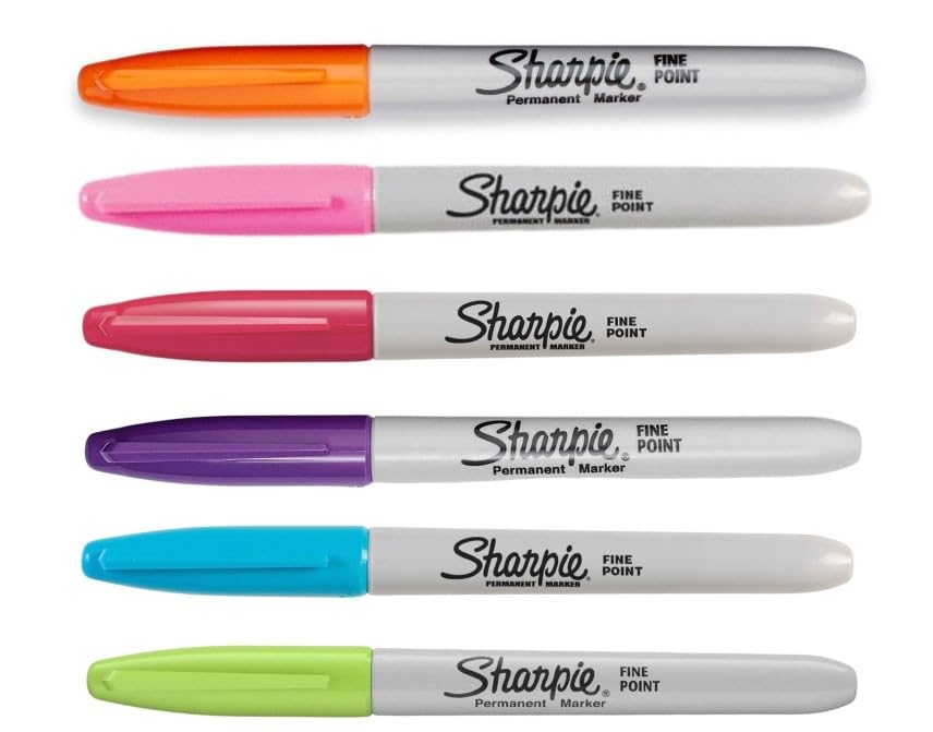 Sharpie Permanent Markers, Blue, Black, Red, Green, Orange, Purple, 6 count (Pack of 1)