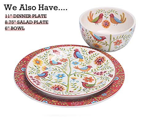 Bico Red Spring Bird Salad Plates Set Of 4, Ceramic, 8.75 Inch, Microwave & Dishwasher Safe #TOP2