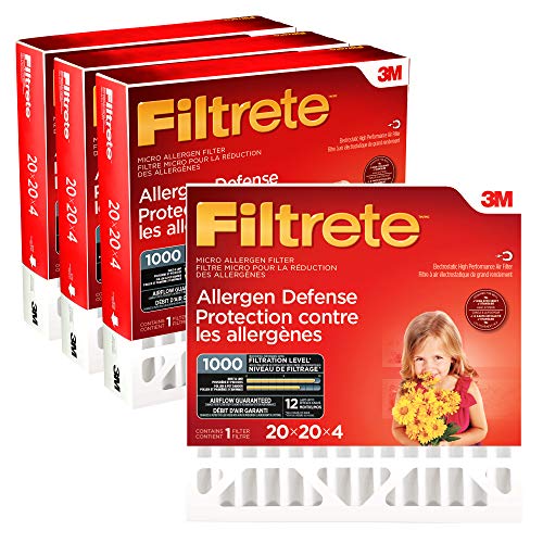 Filtrete 20x20x4 Furnace Filter, MPR 1000, MERV 11, Healthy Living Ultimate Allergen 3-Month Pleated 4-Inch Air Filters, 4 Filters by Filtrete - Used condition - CA$137.91