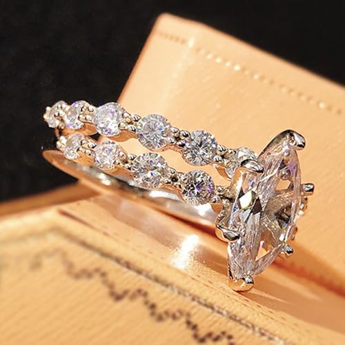 2pcs/set White Gold Plated Oval Cubic Zirconia Inlaid Stylish Top Grade Engagement Ring Set Wedding Bridal Band Promise Rings Evening Parties Anniversary Valentine's Day Gifts Eternity Bands for Women3