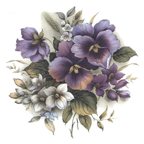 Purple Pansy Flowers Round Bouquet Overglaze Ceramic Decals 2.5 Inches (3 Decals)