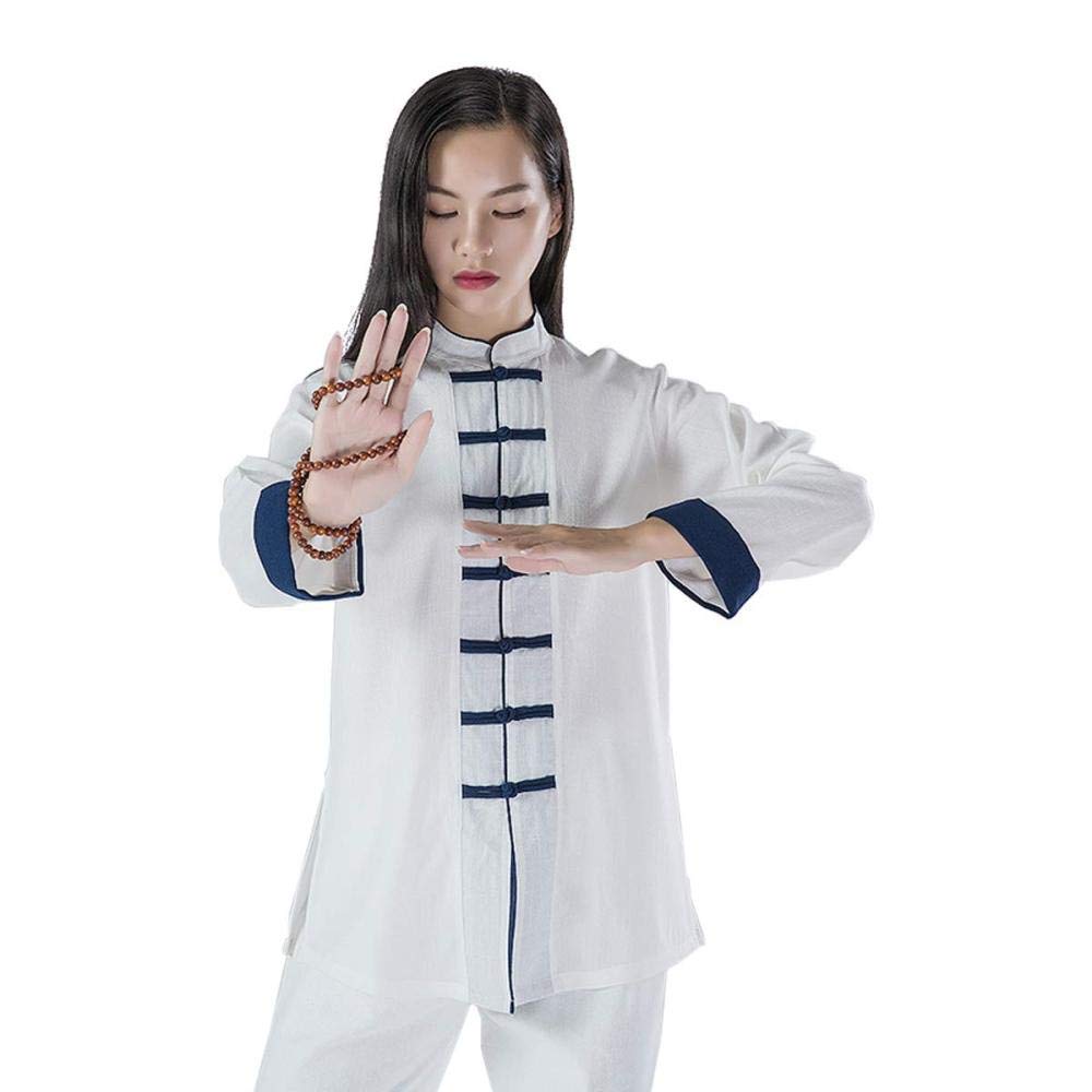 Tai Chi Suit Womens Martial Arts Chinese Kung Fu Clothing Cotton Wing Chun Clothes Zen Meditation,White-UKM/TagL