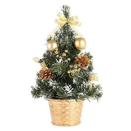 Lovimoon Kerstboom 40 cm, voorverlichte versierde kerstboom voor thuis, kerst-desktop-decoratie boom met sokkel voor huishoudtextiel, goud - Image 3