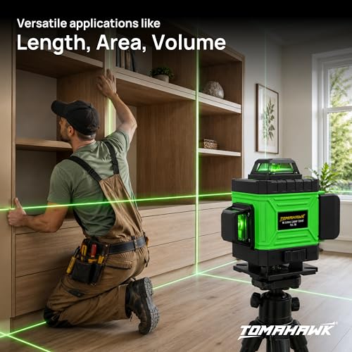 Image of TOMAHAWK 16 Lines Green Laser Level Pro, 4x360 4D Green Cross Line Professional Laser for Construction with Two 360 Vertical /Horizontal Level Pulse Mode and Remote Controller Laser Level Machine