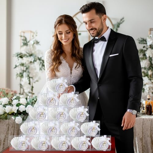 Conelist 30 Sets Seashell Scented Candles Fully Assembled Wedding Candle Favor with Clear Plastic Box, Pearl, Gift Tag, Ribbon Wedding Party Favor Thank You Gift for Guest Bridal Shower (White Ribbon) - Thumbnail 6
