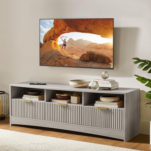 Amada TV Stand for 50-65' TV, Fluted Modern TV Stand Entertainment Center with Drawers and Open...