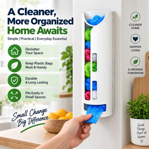 Image of Wall-Mount Plastic Bag Dispenser - Kitchen /Utility Holder, Easy-Pull