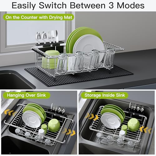 Image of JASIWAY in Sink Dish Drying Rack with Mat, Cups and Utensil Holder