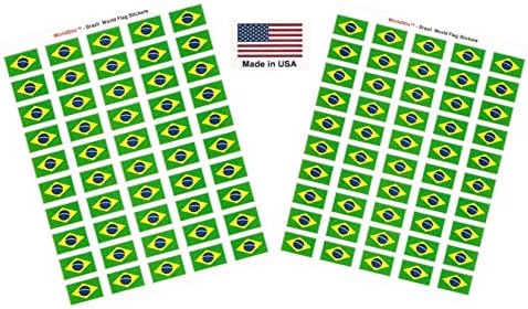 Made in USA! 100 Country Flag 1.5" x 1" Self Adhesive World Flag Stickers, Two Sheets of 50, 100 Sticker Flags Total (Brazil)