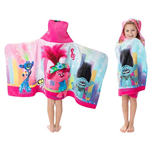 Image of Trolls World Tour Bath /Pool /Beach Soft Cotton Terry Hooded Towel Wrap, 24 inch x 50 inch, By Franco Kids