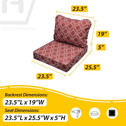 Image of AAAAAcessories Outdoor Seat Cushions for Chairs, Fade-Resistant, Waterproof Patio Furniture Replacement Cushions, 23.5 inch x 25.5 inch x 5 inch + 23.5 inch x 19 inch, Set of 2, Clay Red Vine Trellis