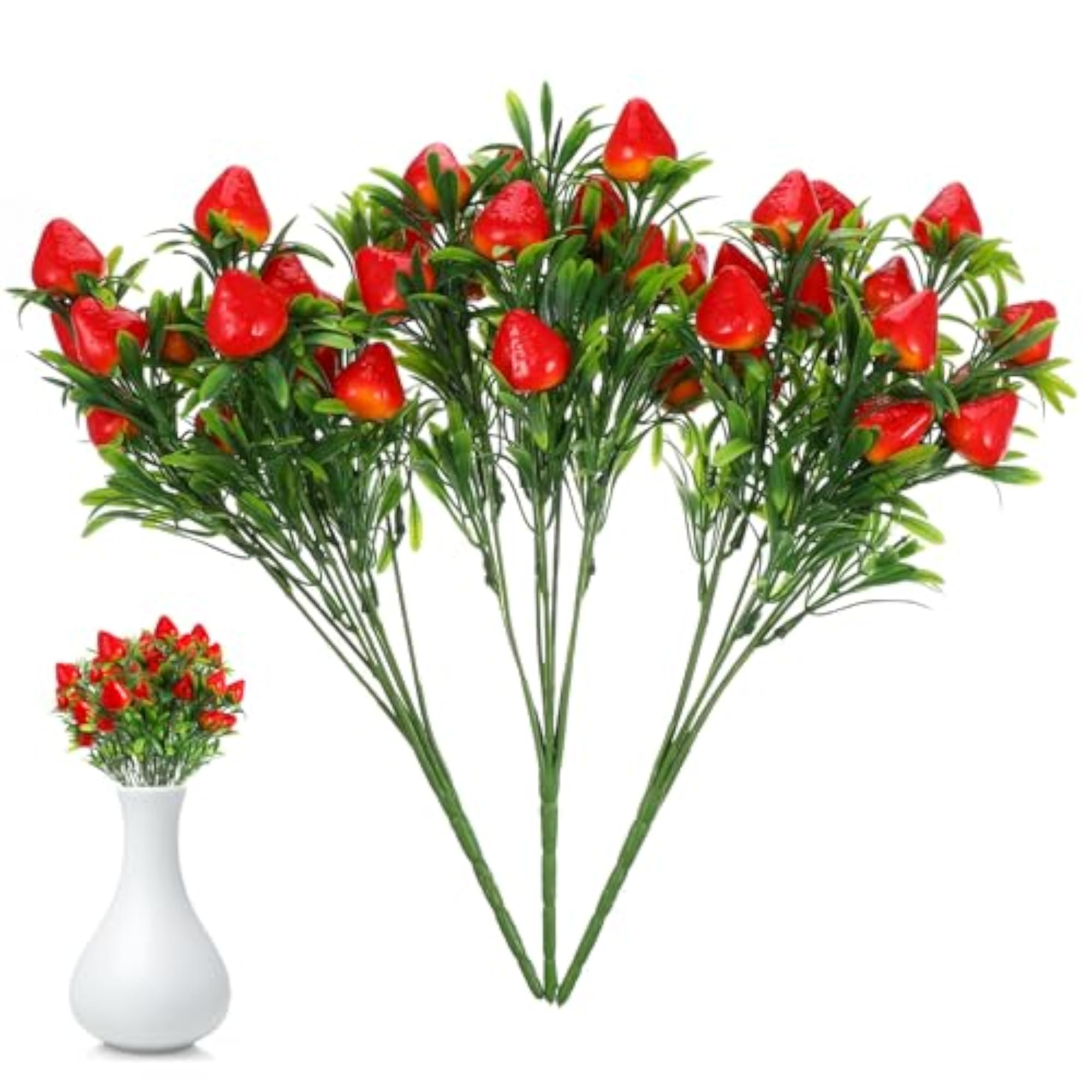 3Pcs Artificial Strawberry Stem Bouquet for Home Decoration