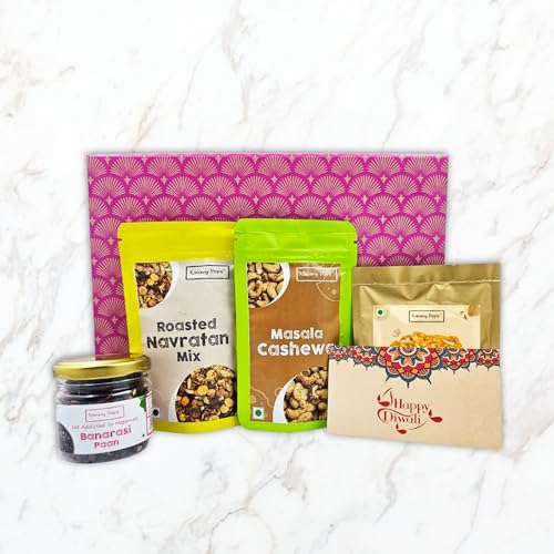 Image of Tummy Pops Diwali Gift Food Hamper | Assorted Combo Box of Healthy Snacks, Dryfruits, Peanut Chikki & Mukhwas with Diwali Greeting Card | Corporate Diwali Gifts, Festive Hamper for Family and Friends