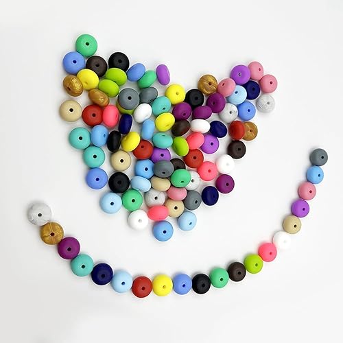 Miniatura 4 de 100 cuentas de silicona de ábaco de 0.555 pulgadas (0.551 in), cuentas planas redondas de lentejas gruesas, cuentas de platillo de colores