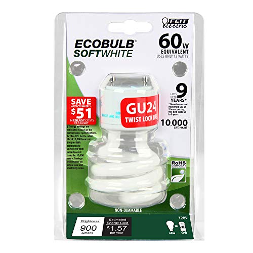 Image of Feit Electric 60W Equivalent CFL Twist Light Bulb on GU24 Base, Non-Dimmable, 900 Lumens, 10K Life Hours, 2700K Soft White, 12 Pack - BPESL13T /GU24 /12