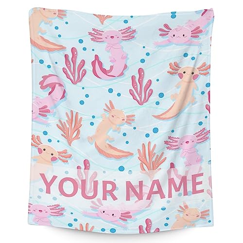 Girl Blanket - 30x40 Inches Personalized Cute Axolotl Throw - Light Blue Soft Fuzzy Blankets for Couch & Office