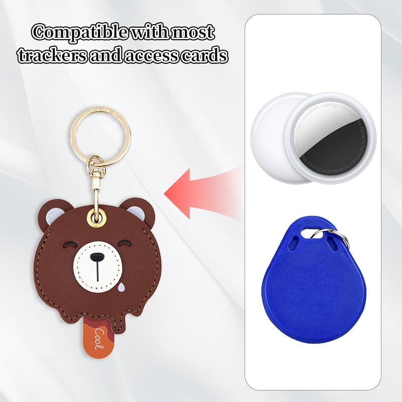 Image of Leather Keychain Case Holder Compatible with Apple AirTag, GPS Airtag Keychain Finder Tracker with Key Ring, Anti-Scratch Protective Air Tag Cover | Leather