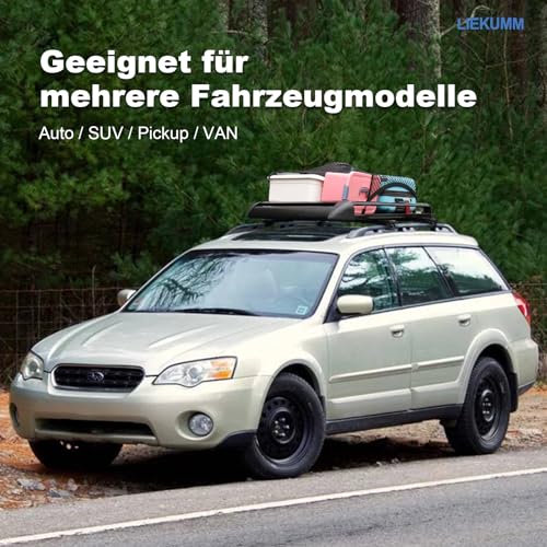 LIEKUMM 127 x 97 cm Dachgepäckträger, 100 kg Tragfähigkeit Aluminium Dachgepäckträger Korb Relingträger, Auto Dachträger Fracht Relingträger Universal Gepäckkorb für Universal SUV, Schwarz