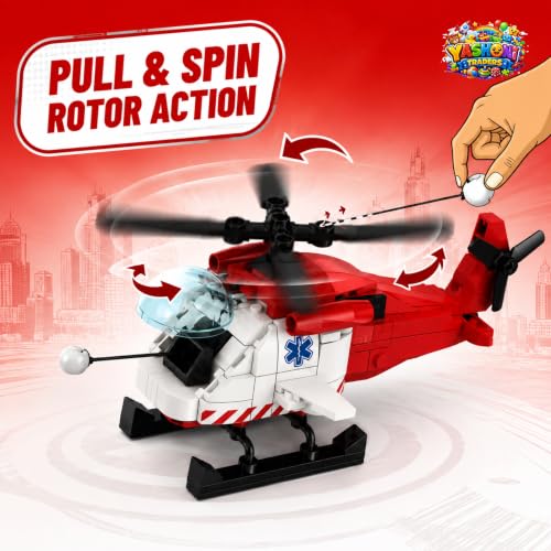 Image of Yashoni Helicopter Building Blocks Set - 185 Pcs Medical Rescue Helicopter Model | Pull String Rotor Action, STEM Construction Toy for Kids 6+ Boys & Girls | Educational 3D Building Kit, Gift