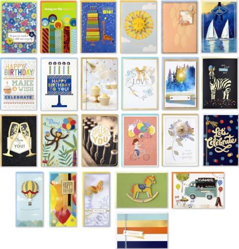 Hallmark All Occasion Cards, Assorted 24-Pack with Organizer (Herringbone)