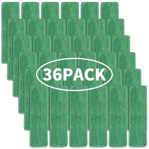 Matthew 18'' 36 Pcs Microfiber Mop Replacement Pads for Wet Dry Multi-Surface Floors Reusable Home Commercial Cleaning Refills,Machine Washable Compatible with Bona Mop&Any Microfiber Flat Mop Green