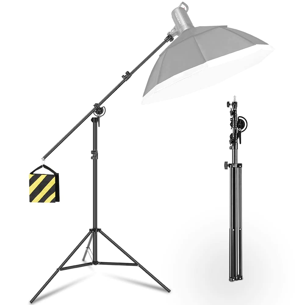 AMBITFUL375cm Two Way Rotatable Adjustable Ceiling Boom Light Stand Tripod for Studio Strobe Photography & Video LED Light + Sandbag + 1/4 3/4 Screw Spigot | Aluminum | Weight 4KG | Payload: 5KG