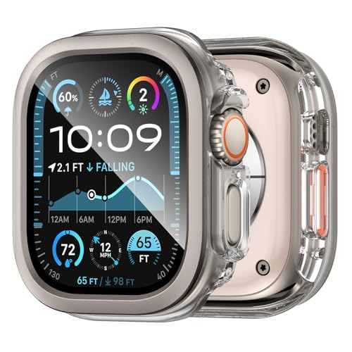 Image of XMUXI Compatible with Apple Watch Ultra 3 2 1 49mm Case Hard PC with 9H Tempered Glass Screen Protector, Full Protection Bumper Protective Cover for iWatch series 11 10 Case 42mm 46mm (Titanium,49mm)